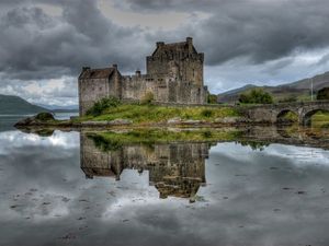 Preview wallpaper castle, bridge, lonely, water