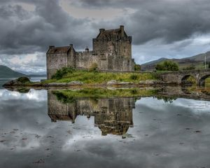 Preview wallpaper castle, bridge, lonely, water