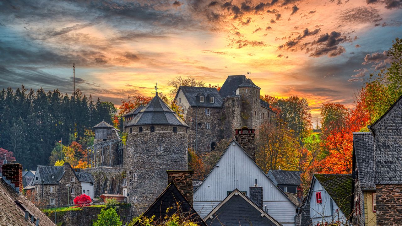 Wallpaper castle, building, architecture, old, sunset, autumn