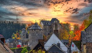 Preview wallpaper castle, building, architecture, old, sunset, autumn