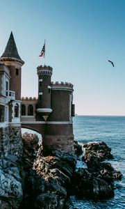 Preview wallpaper castle, building, architecture, cliffs, sea