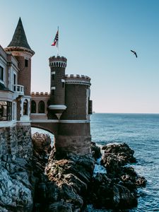 Preview wallpaper castle, building, architecture, cliffs, sea