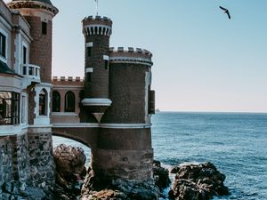 Preview wallpaper castle, building, architecture, cliffs, sea