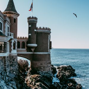 Preview wallpaper castle, building, architecture, cliffs, sea