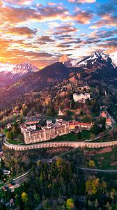 Preview wallpaper castle, building, architecture, mountains, snowy