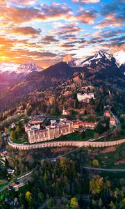 Preview wallpaper castle, building, architecture, mountains, snowy