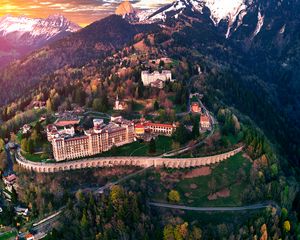 Preview wallpaper castle, building, architecture, mountains, snowy