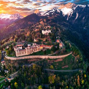 Preview wallpaper castle, building, architecture, mountains, snowy