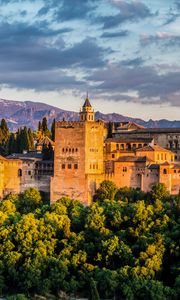 Preview wallpaper castle, building, architecture, trees, bushes