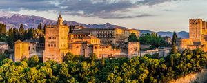 Preview wallpaper castle, building, architecture, trees, bushes