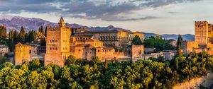 Preview wallpaper castle, building, architecture, trees, bushes