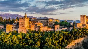 Preview wallpaper castle, building, architecture, trees, bushes