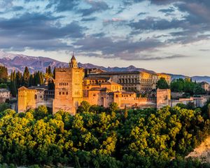 Preview wallpaper castle, building, architecture, trees, bushes