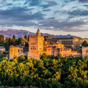 Preview wallpaper castle, building, architecture, trees, bushes