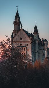 Preview wallpaper castle, building, architecture, trees, dusk