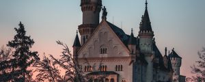 Preview wallpaper castle, building, architecture, trees, dusk