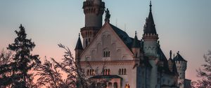 Preview wallpaper castle, building, architecture, trees, dusk