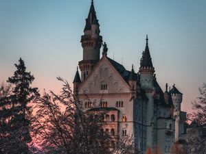 Preview wallpaper castle, building, architecture, trees, dusk