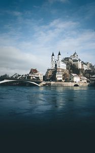 Preview wallpaper castle, building, architecture, old, river, shore