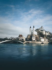 Preview wallpaper castle, building, architecture, old, river, shore