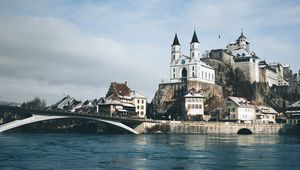 Preview wallpaper castle, building, architecture, old, river, shore