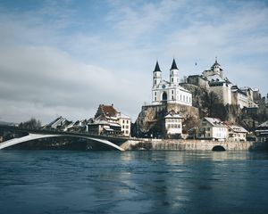 Preview wallpaper castle, building, architecture, old, river, shore