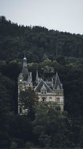 Preview wallpaper castle, building, forest, trees, rock