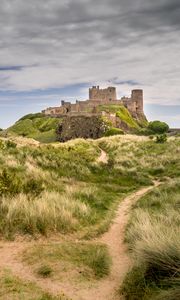 Preview wallpaper castle, building, grass, path, sky