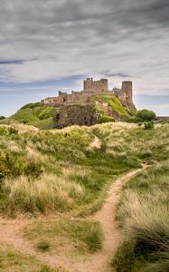 Preview wallpaper castle, building, grass, path, sky