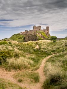 Preview wallpaper castle, building, grass, path, sky