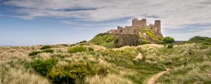 Preview wallpaper castle, building, grass, path, sky