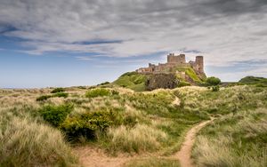 Preview wallpaper castle, building, grass, path, sky