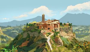 Preview wallpaper castle, building, hill, art