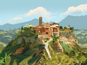 Preview wallpaper castle, building, hill, art