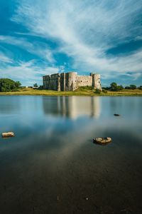 Preview wallpaper castle, building, lake, trees, sky
