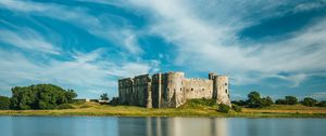 Preview wallpaper castle, building, lake, trees, sky