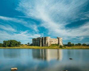 Preview wallpaper castle, building, lake, trees, sky