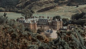 Preview wallpaper castle, building, old, hills, trees