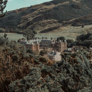 Preview wallpaper castle, building, old, hills, trees