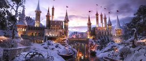 Preview wallpaper castle, building, river, winter, art