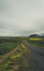 Preview wallpaper castle, building, road, grass, field, hill