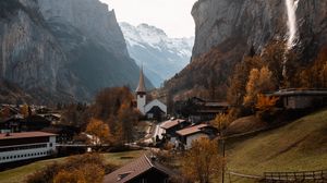 Preview wallpaper castle, building, rocks, mountains