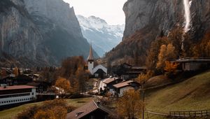 Preview wallpaper castle, building, rocks, mountains