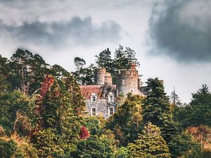Preview wallpaper castle, building, sea, trees