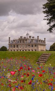 Preview wallpaper castle, building, tower, flowers