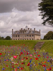 Preview wallpaper castle, building, tower, flowers