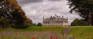 Preview wallpaper castle, building, tower, flowers