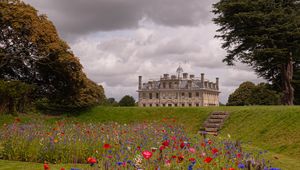 Preview wallpaper castle, building, tower, flowers