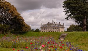 Preview wallpaper castle, building, tower, flowers