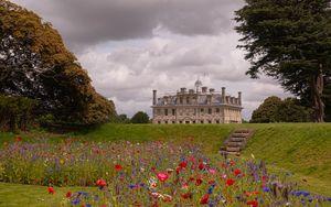 Preview wallpaper castle, building, tower, flowers